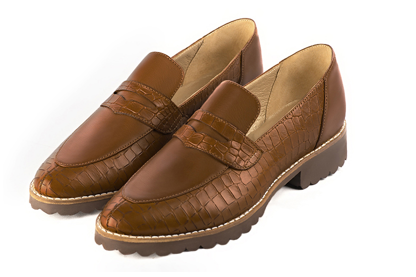 Caramel brown women's casual loafers.. Front view - Florence KOOIJMAN